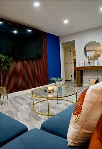 a living room with furniture