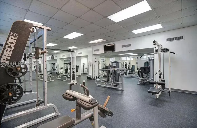 a view of a room with gym equipment