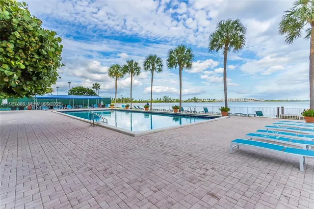 a view of ocean with palm trees