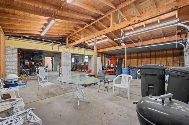 a view of a storage room with gym equipment