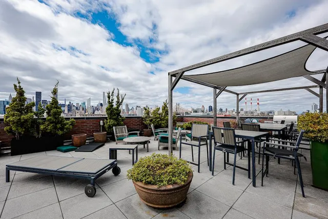 a city view with tall buildings