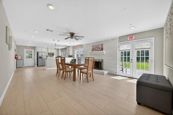 a living room with furniture and a table