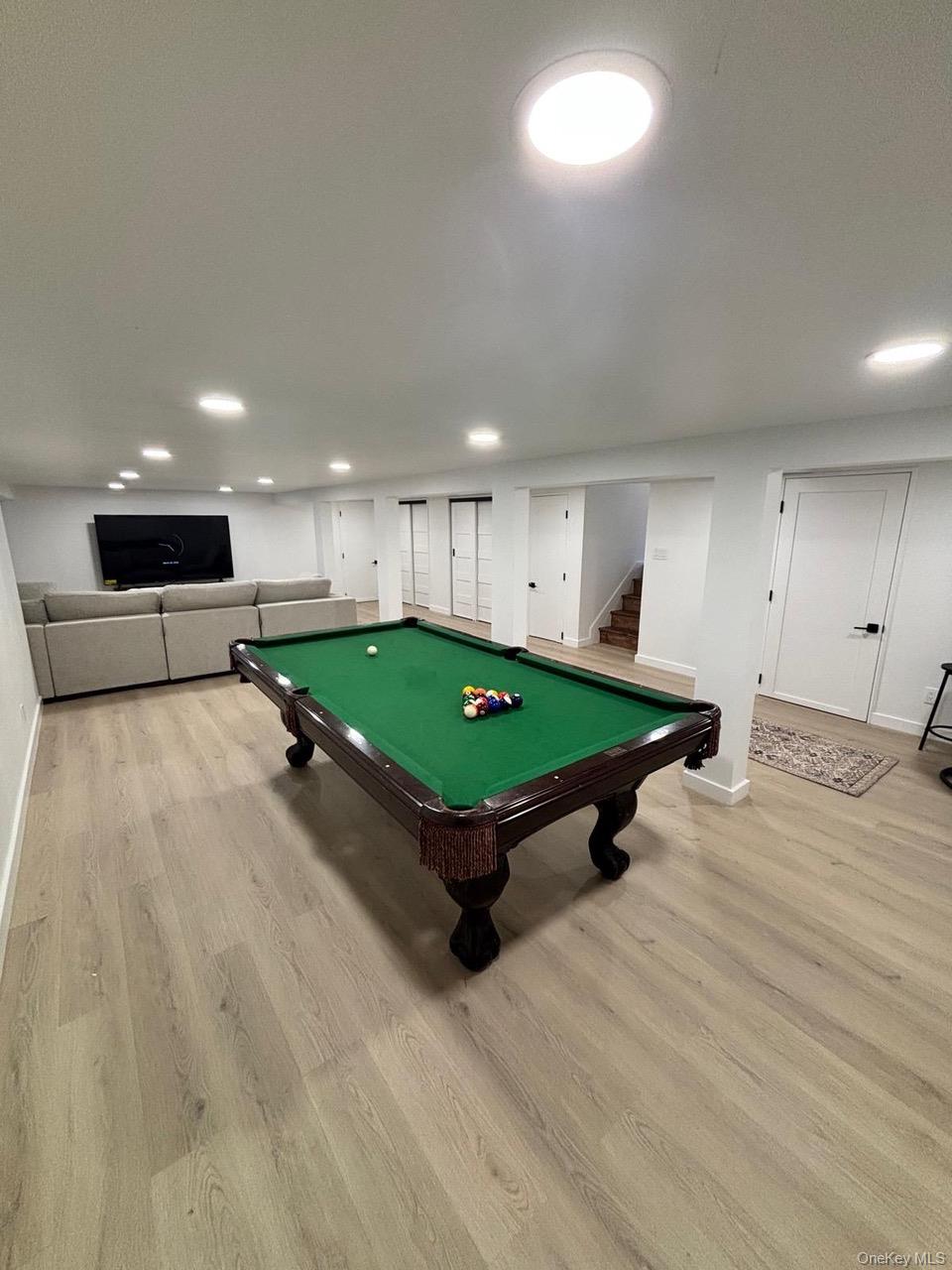 791 Longview Avenue Valley Stream, NY 11581 - Photo 9 of 33 Den with light wood-type flooring, pool table, and recessed lighting