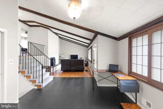 a living room with a large window