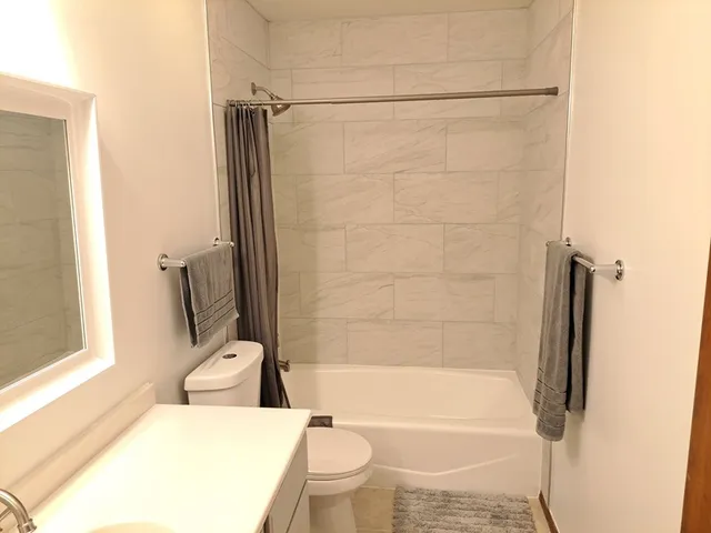 a bathroom with a toilet and a bathtub