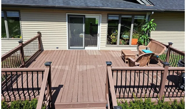 a view of balcony with furniture