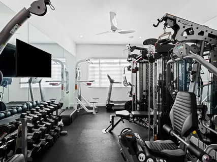 a view of a room with gym equipment