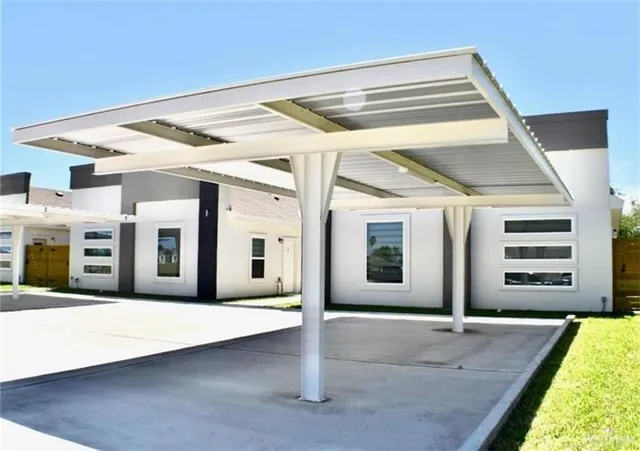 a view of a building with a porch