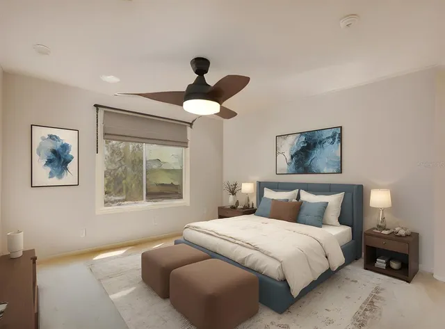 a dining hall with stainless steel appliances kitchen island a table and chairs in it