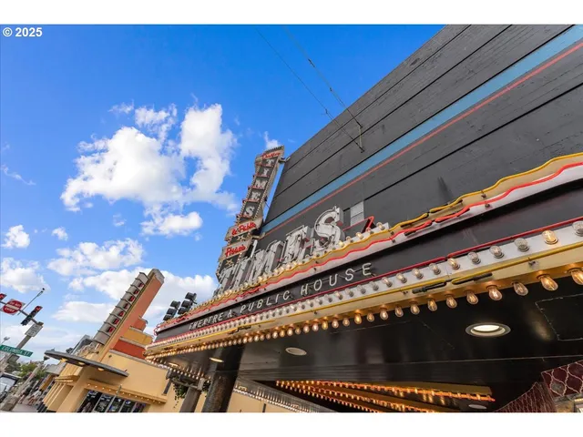 a view of a building with a street