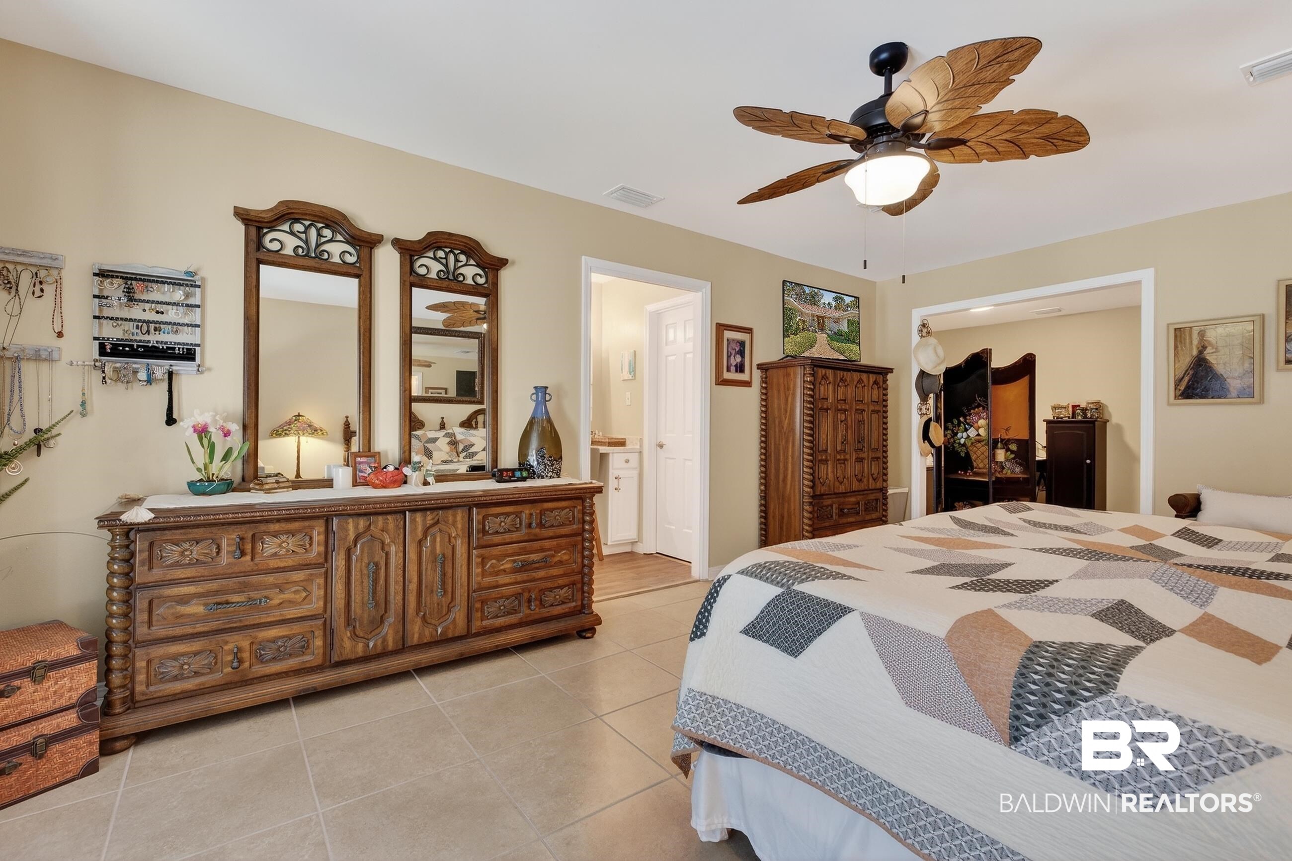 1271 Spring Valley Drive South Mobile, AL 36693 - Photo 34 of 56 Bedroom featuring a ceiling fan and light tile patterned flooring