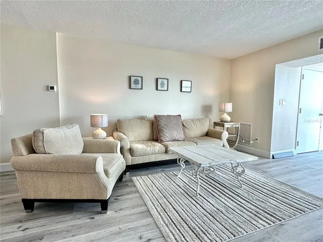 a living room with a couch and a rug