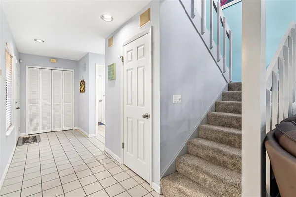 a bathroom with a shower and toilet