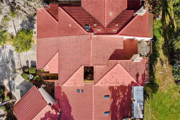 a small pool with couple of trees in the background