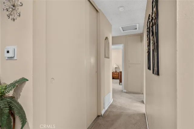 a view of a hallway with closet and a hallway