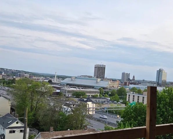 a city view with tall buildings