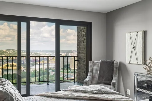 a view of a balcony with chair