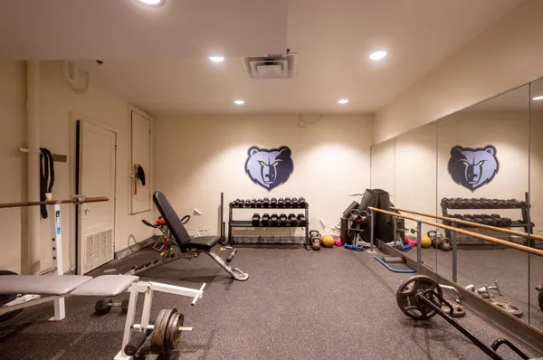 a view of a room with gym equipment