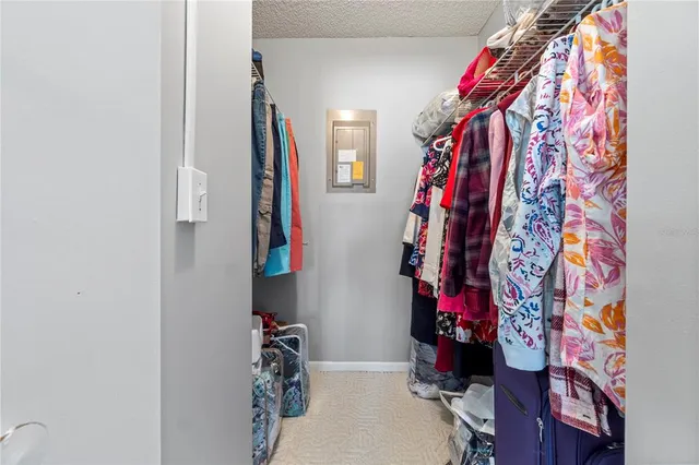 a view of walk in closet with clothes and shoes