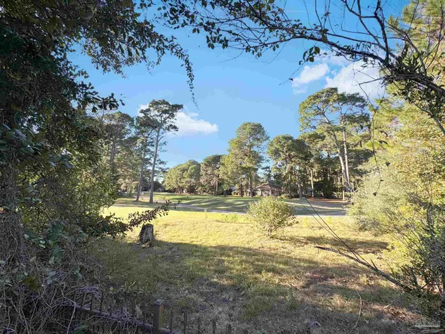 a view of a yard with a lake view