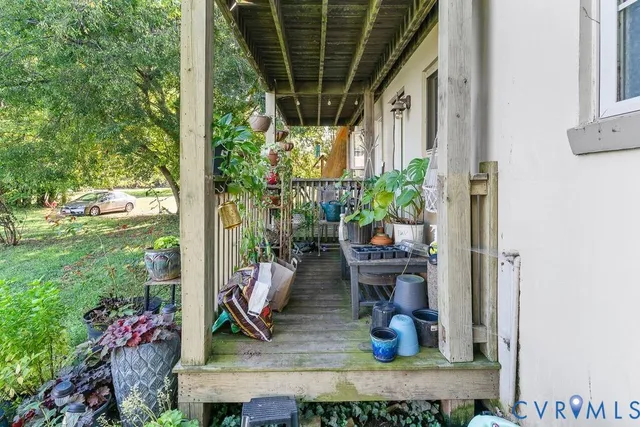 a view of porch with seating space