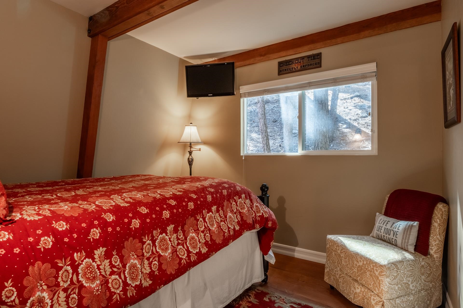 349 Davison Road Mammoth Lakes, CA 93546 - Photo 23 of 43 Bedroom featuring wood finished floors and beamed ceiling