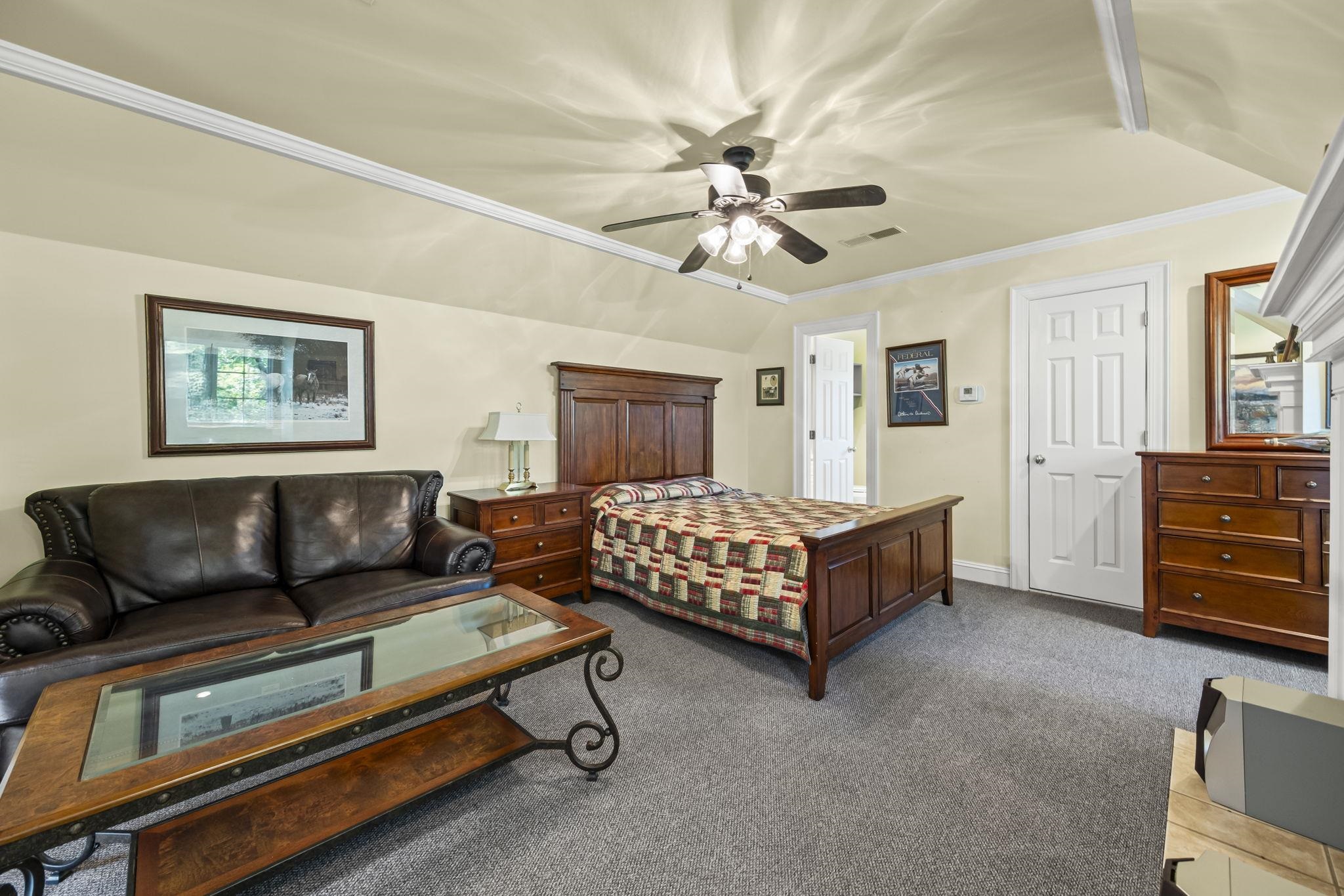 450 Cherry Road Eads, TN 38028 - Photo 21 of 24 Bedroom featuring crown molding, light carpet, and a ceiling fan