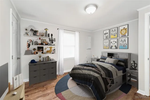 a bedroom with a bed and closet