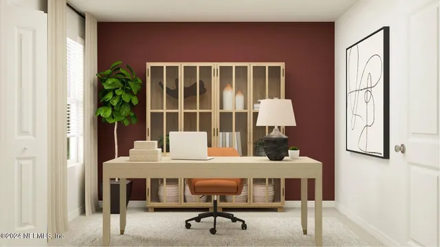 a bedroom with a bed and a night stand