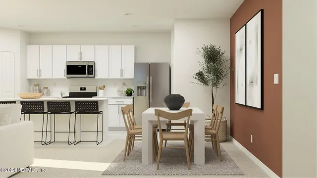 a living room with furniture a flat screen tv and a large window