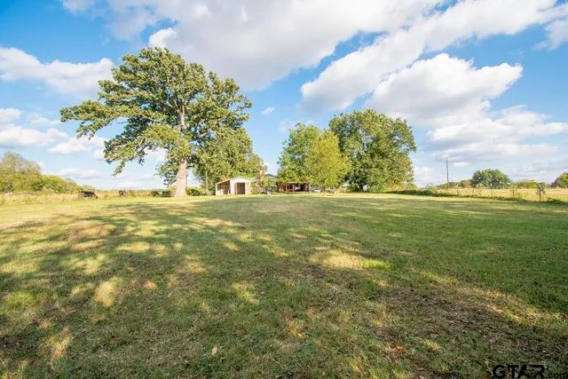 a view of a green field with clear sky