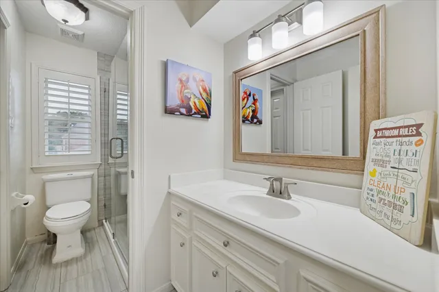 a bathroom with a sink a toilet and a mirror