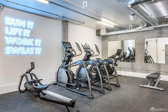 a view of a room with gym equipment