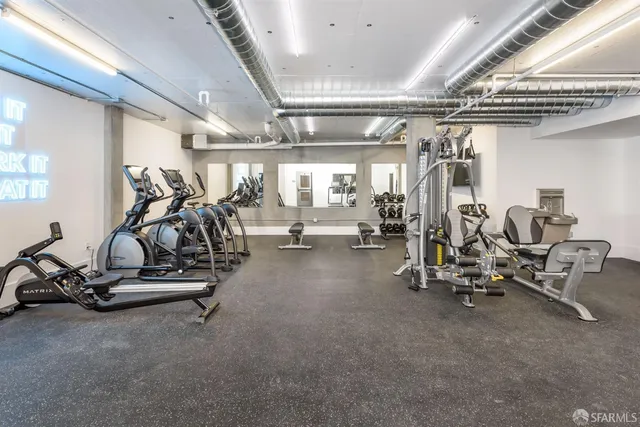 a view of a room with gym equipment