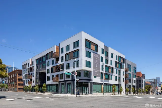 a front view of a multi story building