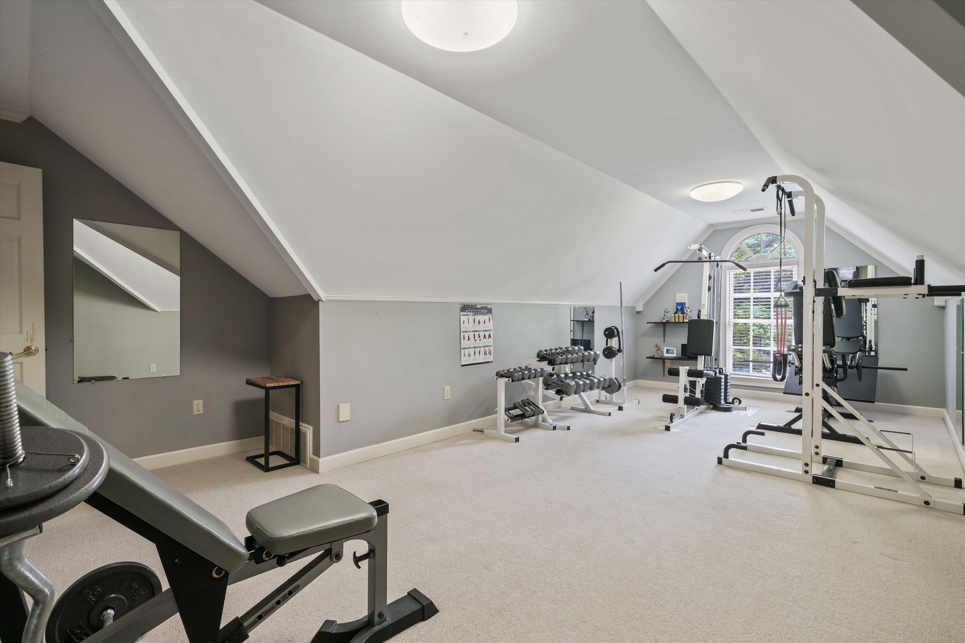 8897 Forest Ridge Cove Memphis, TN 38018 - Photo 29 of 35 Exercise area with lofted ceiling and carpet flooring