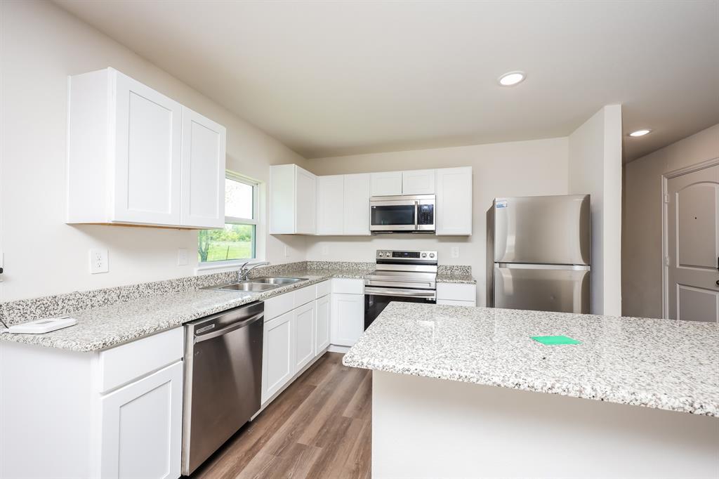 433 Shorty Street Mabank, TX 75147 - Photo 8 of 21 Kitchen featuring recessed lighting, white cabinetry, stainless steel appliances, a sink, and wood finished floors