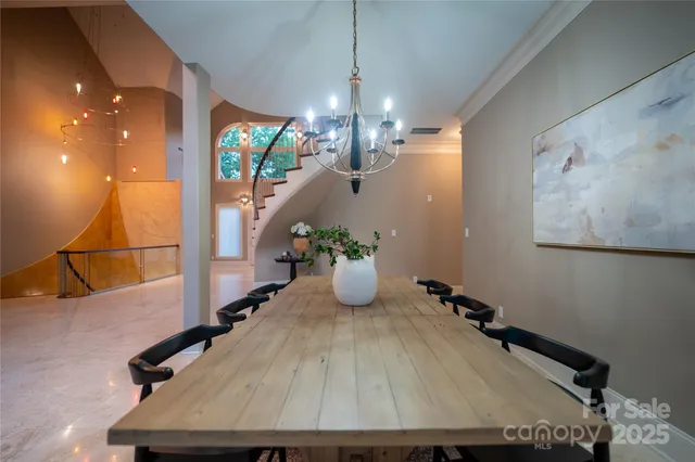 a dining room with wooden floor