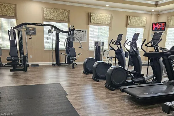 a view of a room with gym equipment