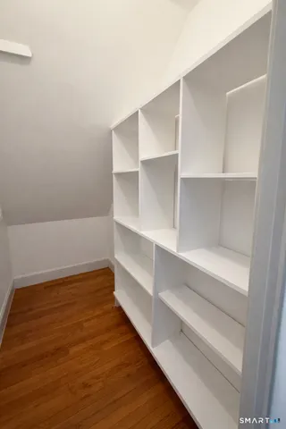 a view of walk in closet with empty racks