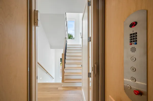 a front door view of a bathroom