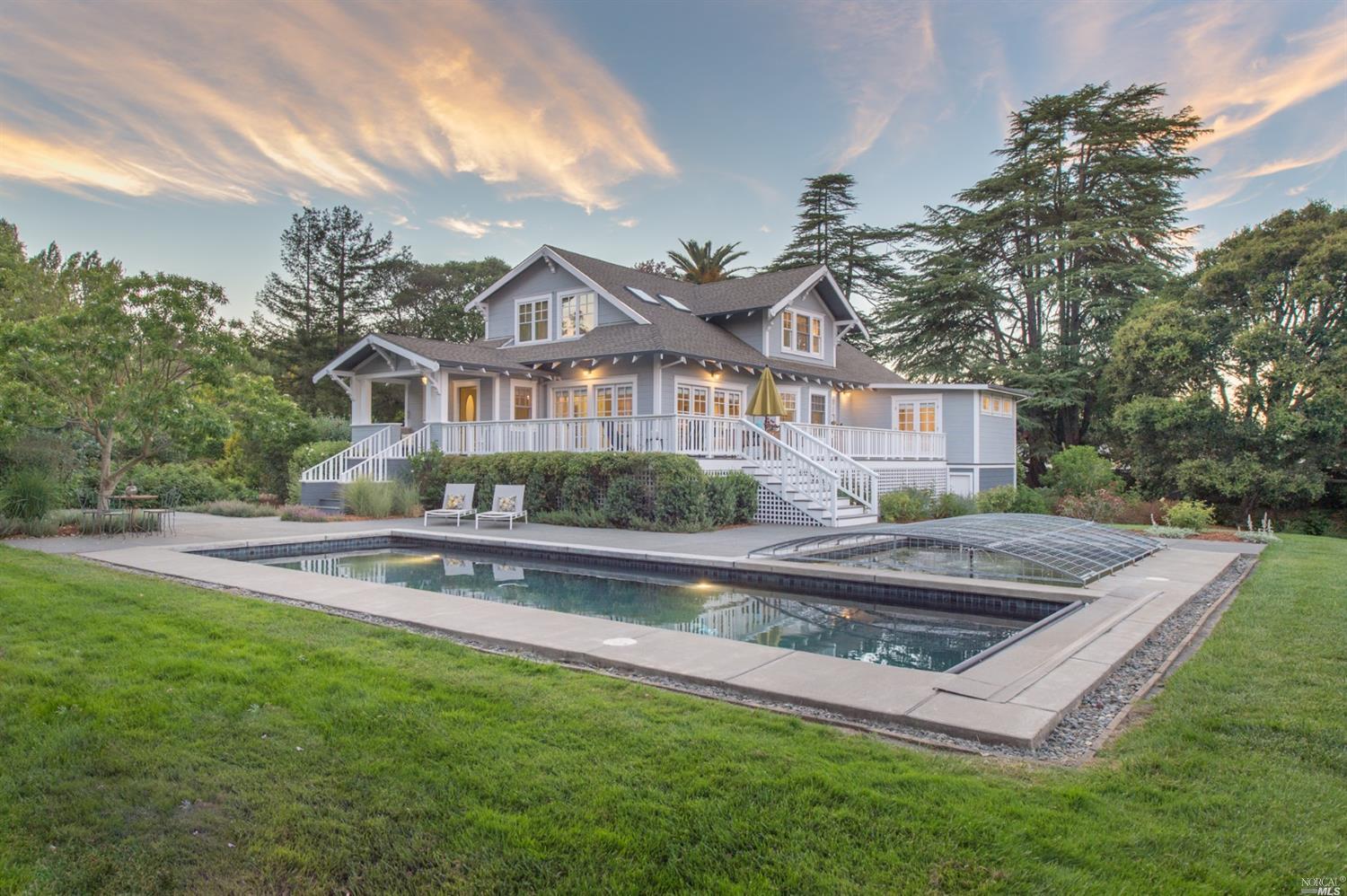 615 Pepper Road Petaluma, CA 94952 - Photo 1 of 1 Front with Pool and Koi Pond Sunset