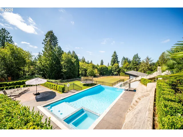 a view of a swimming pool with a patio
