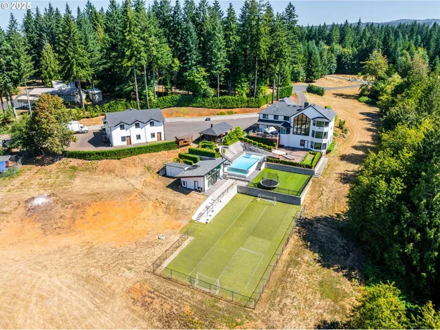 a view of a swimming pool with a yard