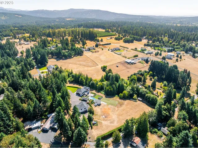 a view of a city with mountains in the background