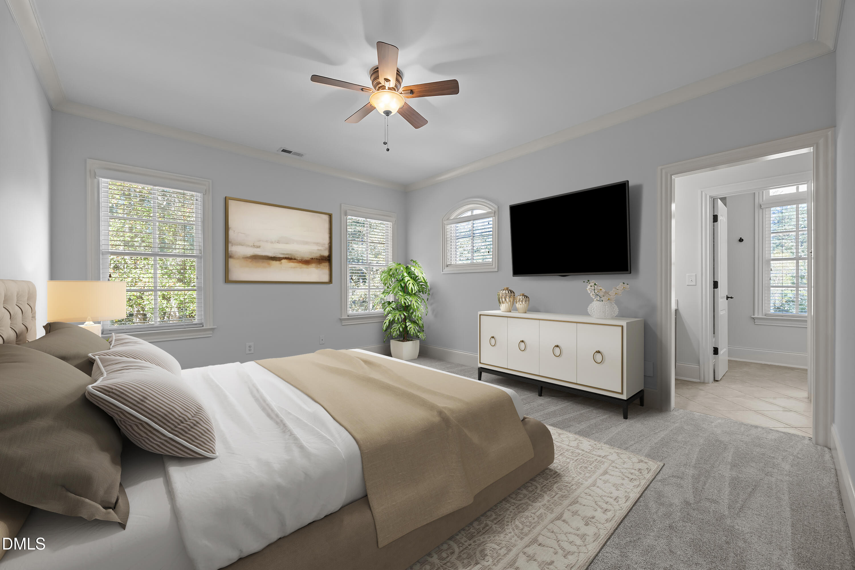 10101 Lobley Hill Lane Raleigh, NC 27613 - Photo 36 of 89 a bedroom with a bed flat screen tv and a window