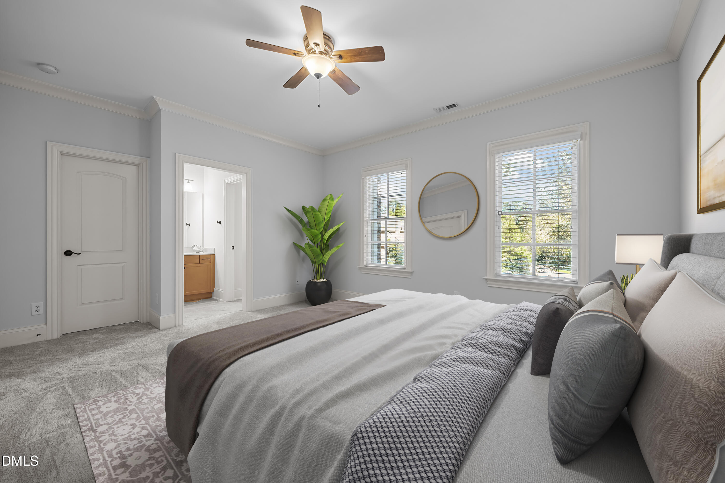 10101 Lobley Hill Lane Raleigh, NC 27613 - Photo 41 of 89 a bedroom with a large bed and a chandelier