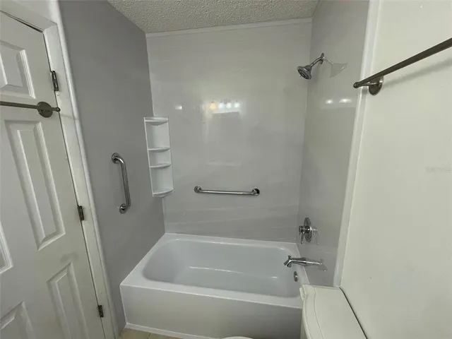 a bathroom with a bathtub