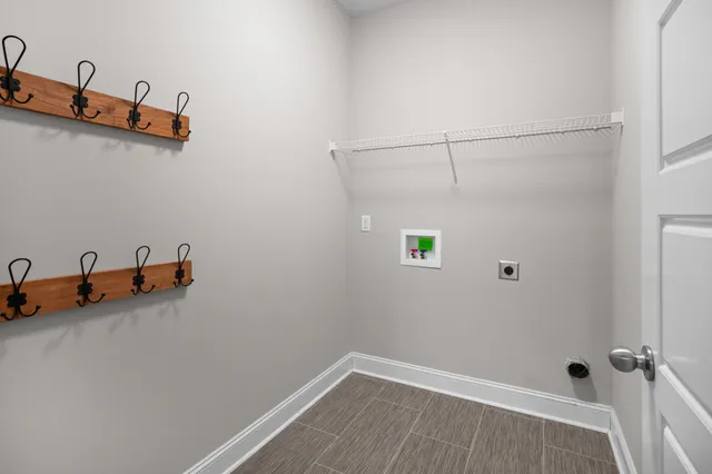 a view of a room with racks on the wall