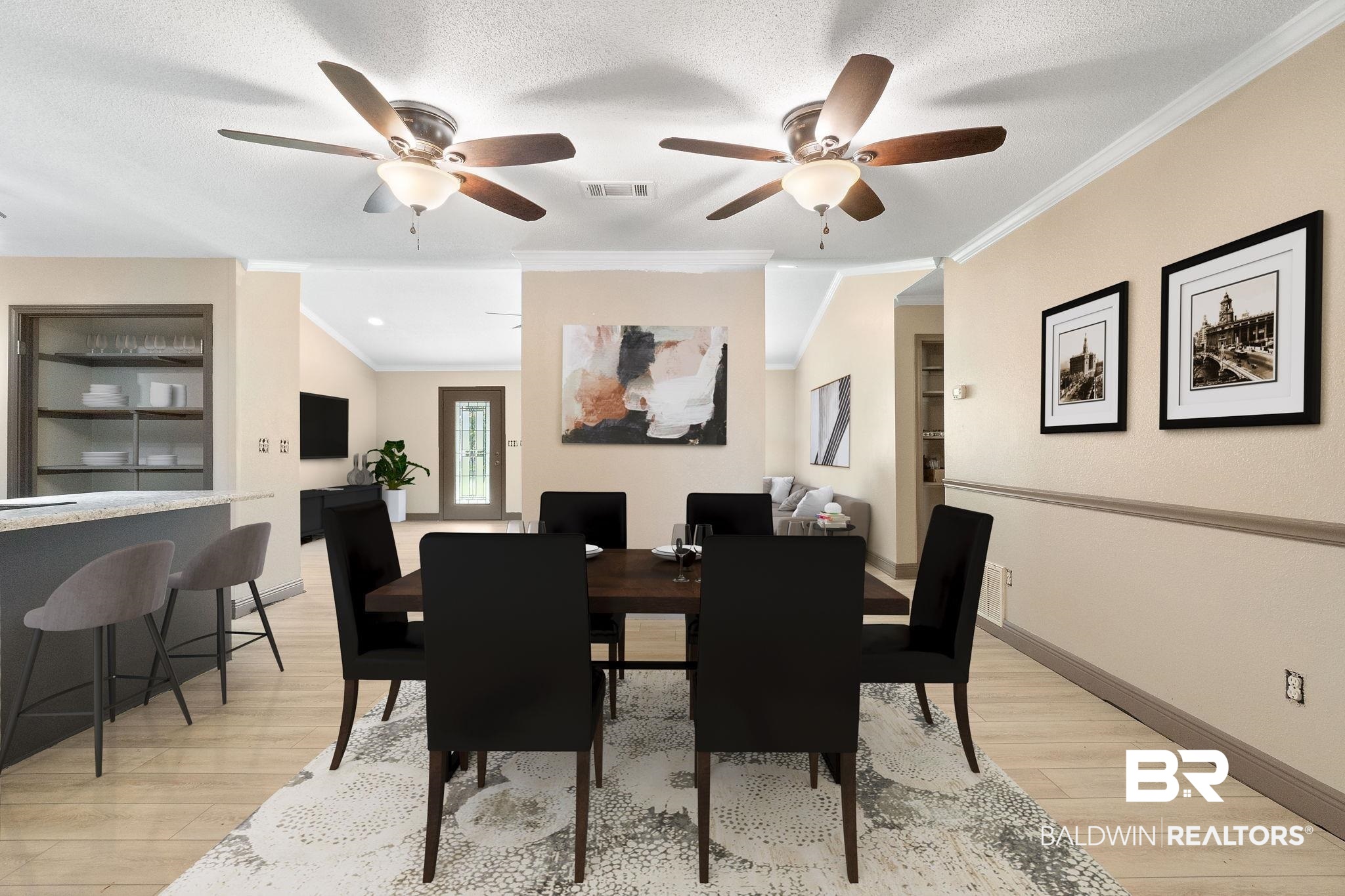 27300 C R Watson Road Robertsdale, AL 36567 - Photo 4 of 35 Dining area with light wood-type flooring, ceiling fan, and a textured ceiling